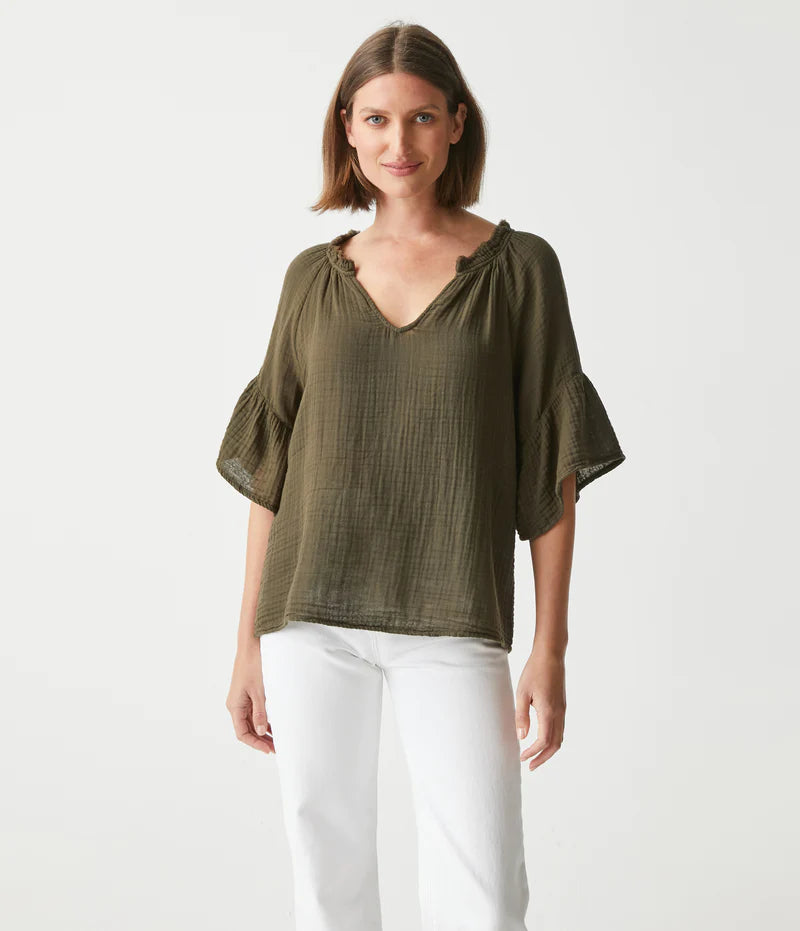 Savannah Gauze Top with Flutter Sleeves