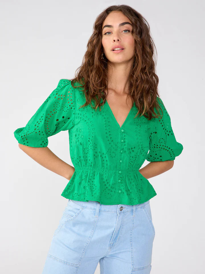 Eyelet Button Front Top