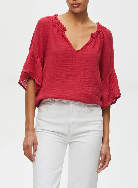 Savannah Gauze Top with Flutter Sleeves