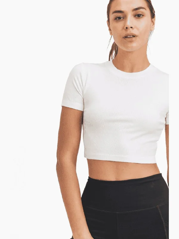 Mono B Micro-Ribbed Cropped Top