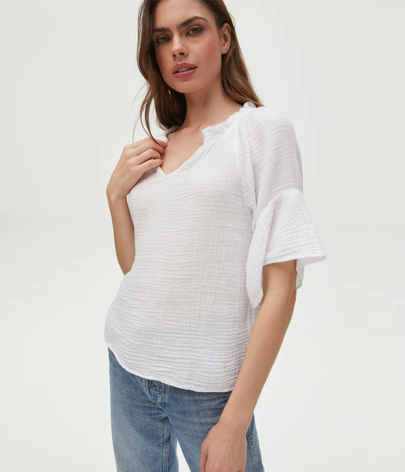 Savannah Gauze Top with Flutter Sleeves