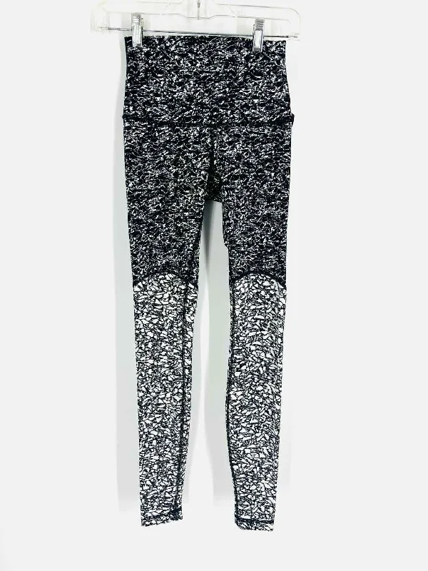 Lululemon Athletica Size 4 Black/White Print Blocked Activewear Leggings