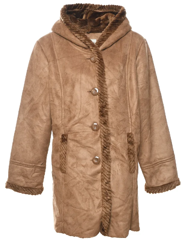 St. John Bay Hooded Brown Shearling Lined Coat - L