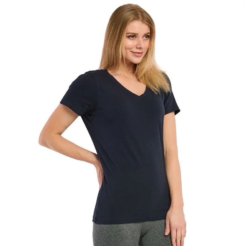 SOFRA LADIES CLASSIC FIT V NECK T-SHIRT (TV021_NAVY)