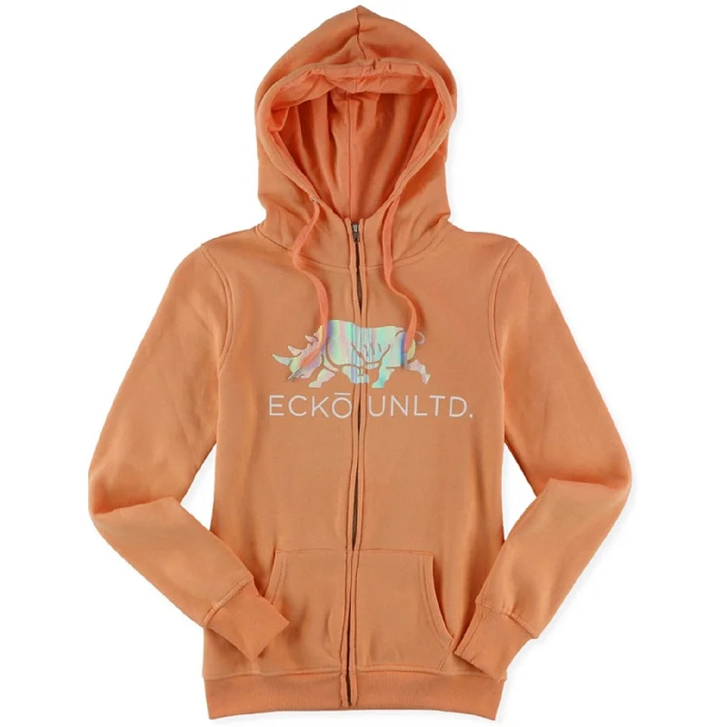 Ecko Unltd. Womens Worldwide Rhino Zip Up Hoodie Sweatshirt, Orange, Small