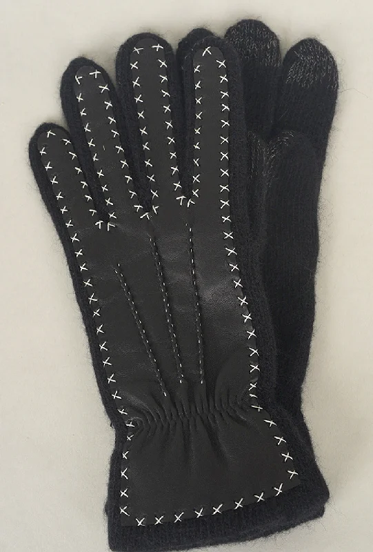 Contrast Stitch Leather/Wool Glove, Black