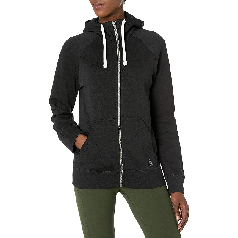 Reebok Womens TE Full Zip Hoodie Sweatshirt, Black, X-Small