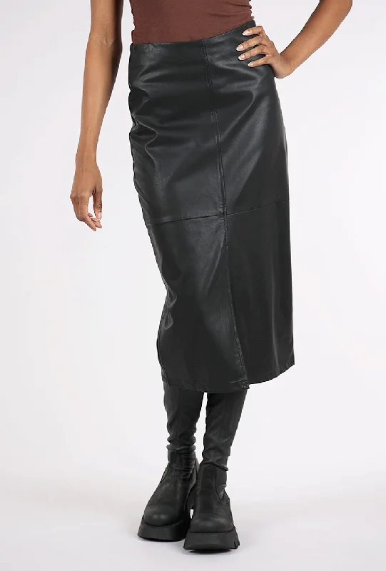 Faux Leather Midi Skirt, Black