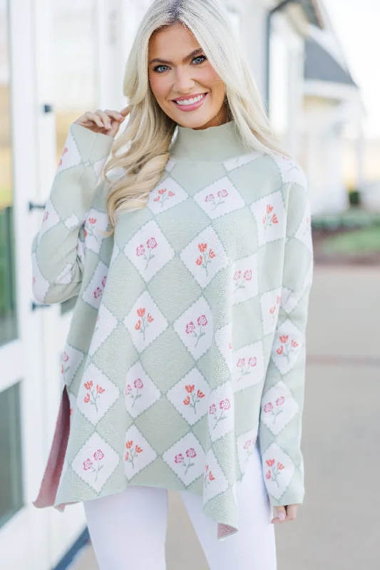 Quick Decisions Sage Green Floral Argyle Sweater