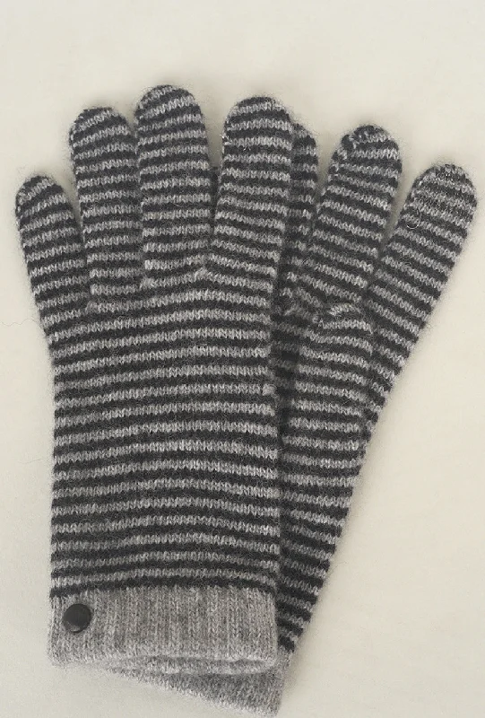 Striped Wool & Angora Knit Gloves, Gris