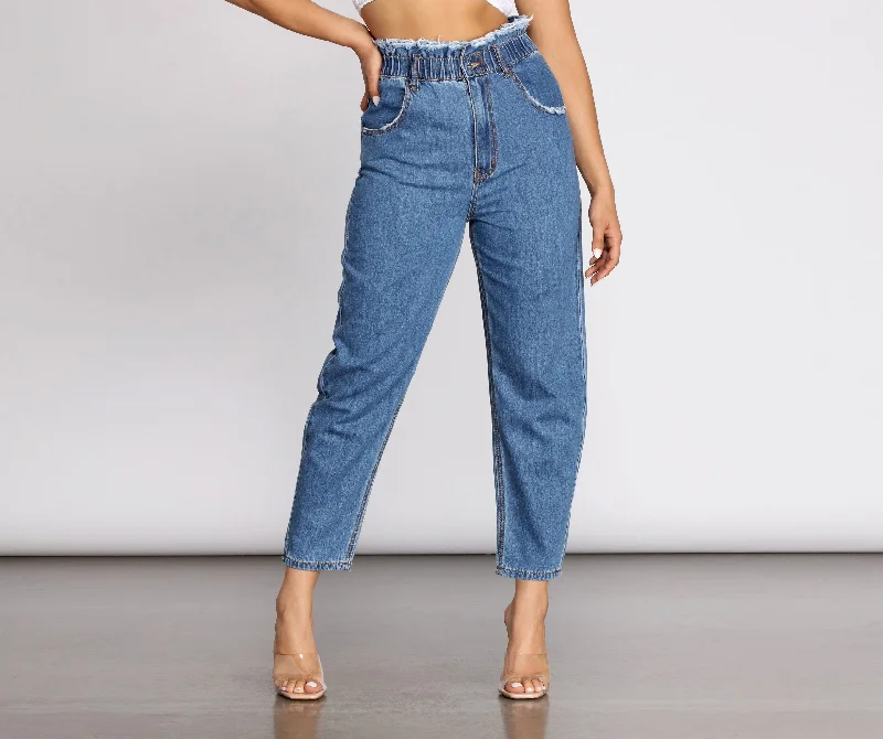 High Rise Paper Bag Waist Denim Pants