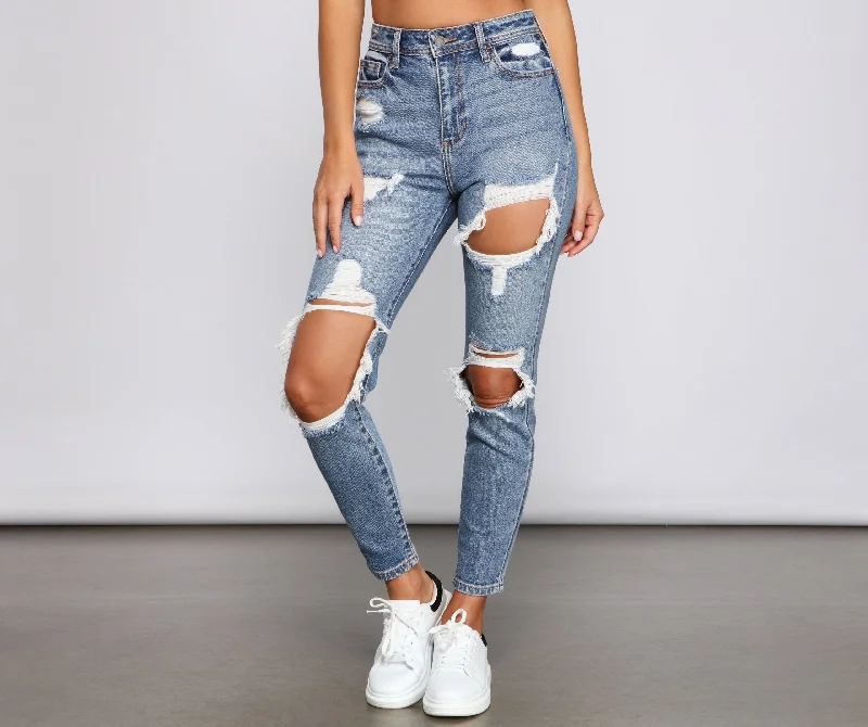 KittenAlarm - Trendy Destructed High-Rise Skinny Jeans