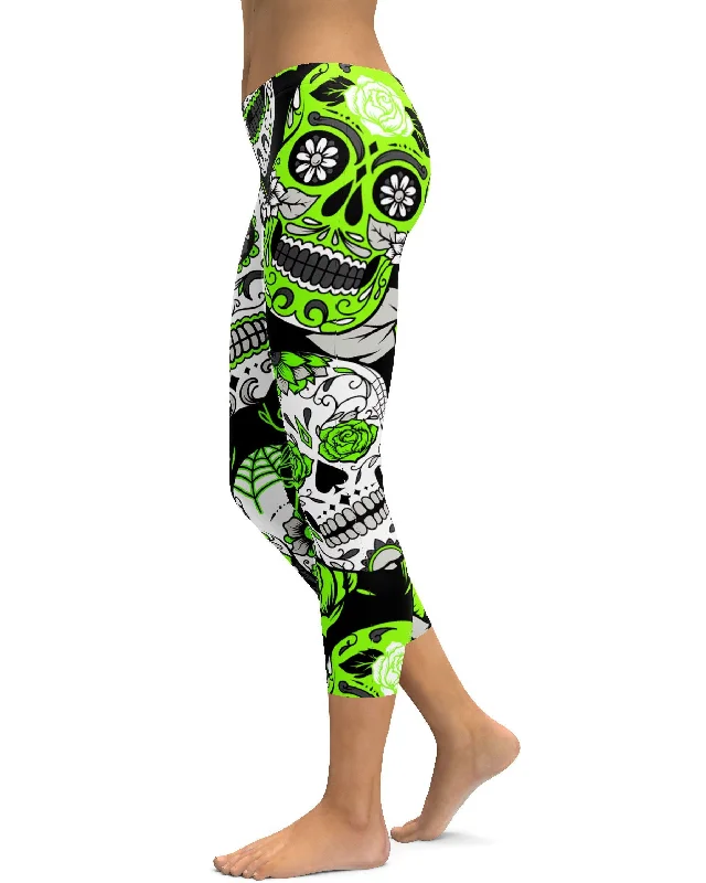 Lime Green Sugar Skull Capris