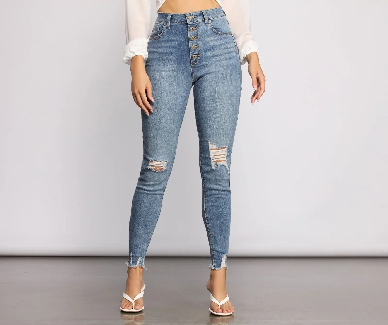 High Rise Button Up Skinny Jeans