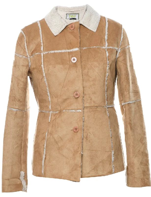 Single Breasted Beige & White Faux Shearling Lined Jacket - M