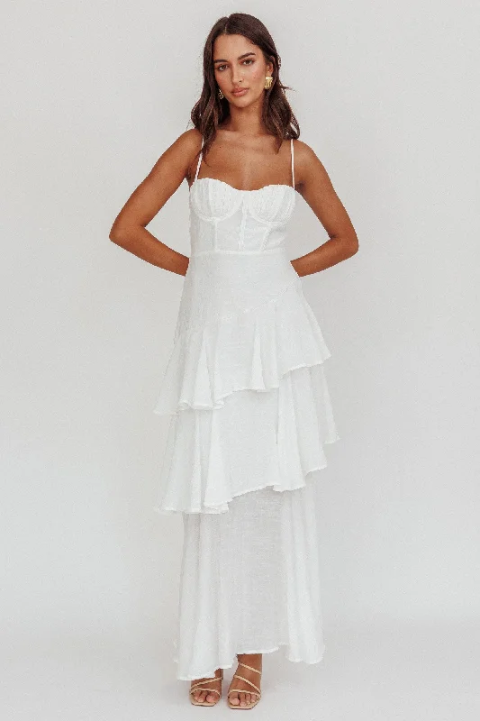 Madrid Tiered Ruffle Maxi Dress White