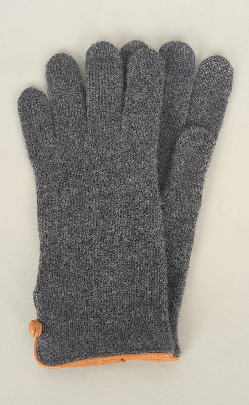 Contrast Piping/Button Wool/Cashmere Glove, Marengo