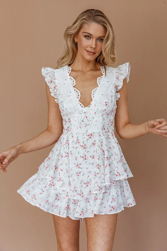 Aylina Scalloped Lace Romper Floral Red