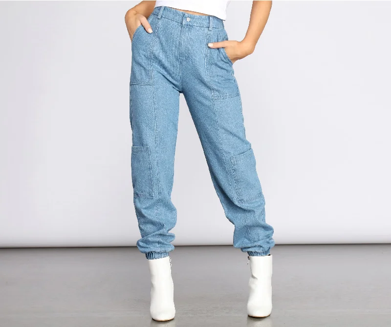 Casual Cargo Denim Joggers Modern Women's 