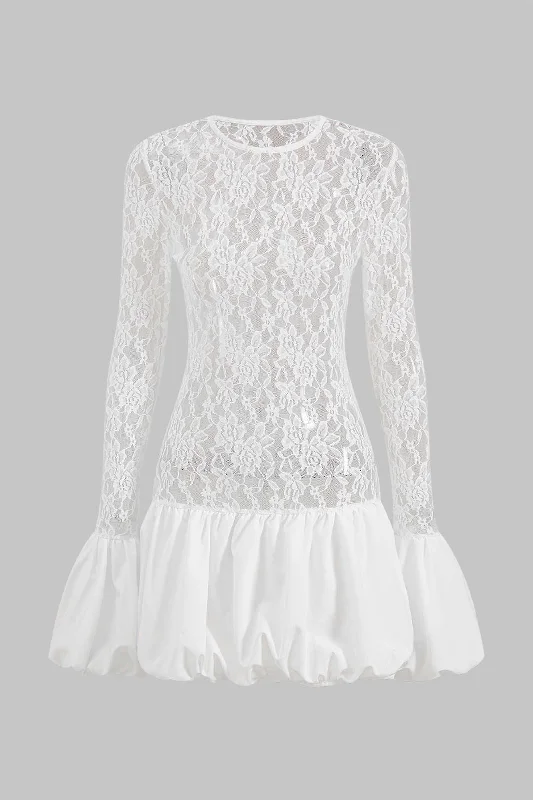 Lace Round Neck Bell Sleeve Mini Dress