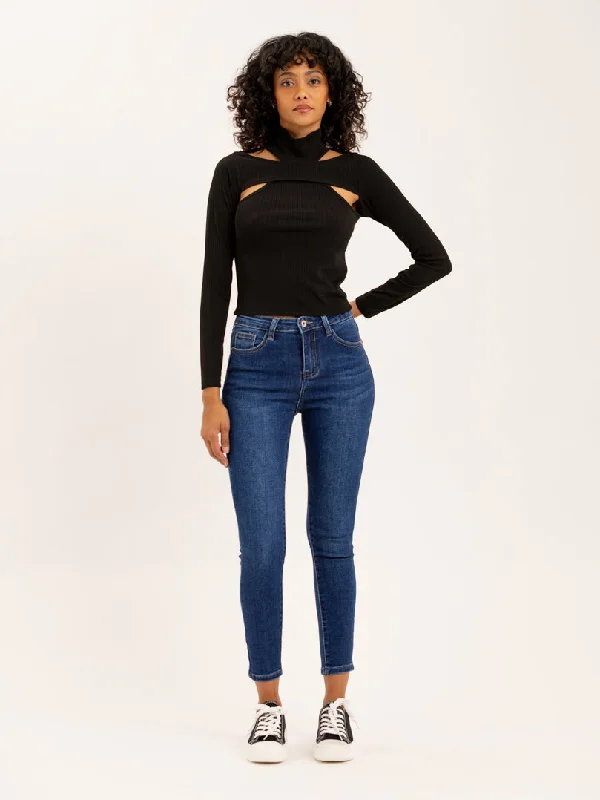 Jean skinny bleu délavé taille haute