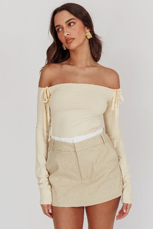 Rhian Pinstripe Double Waistband Skort Beige White