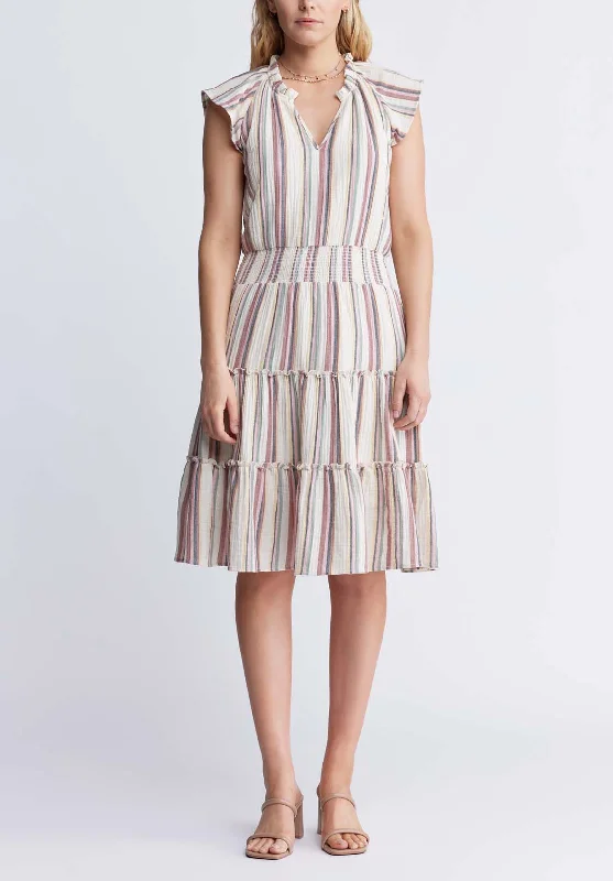 Livia Women’s Striped Midi Dress in Beige & Pink - WD0034P