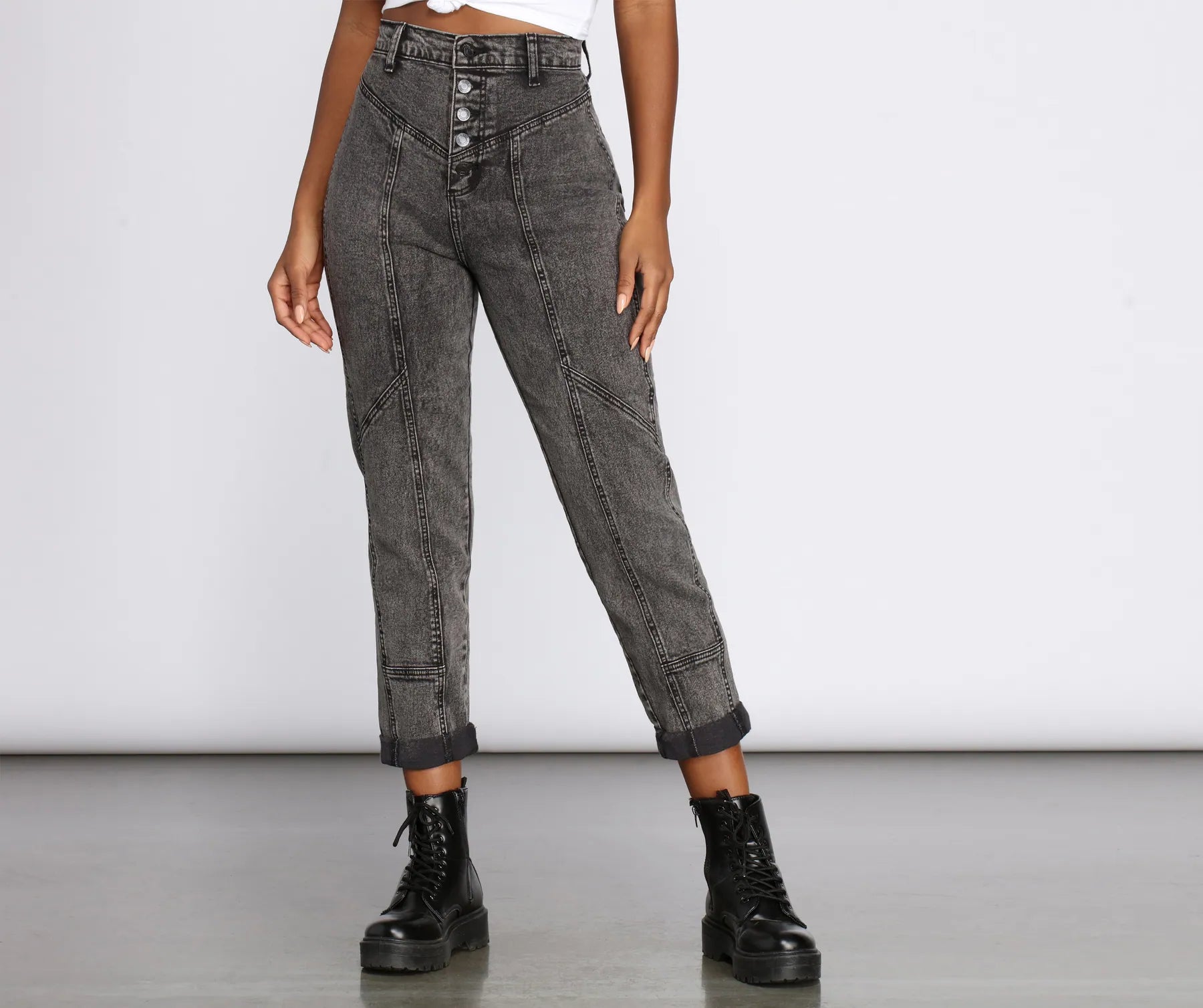 High Rise Button Front Mom Jeans