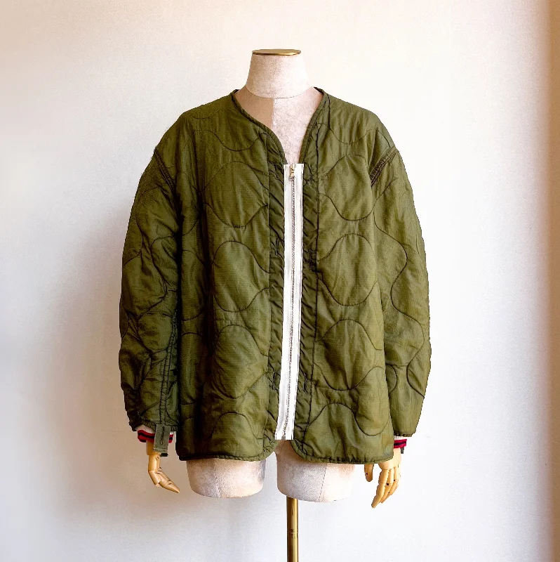 Olive Green Army Liner Quilted Coat w/ Twill Zipper (Reworked)