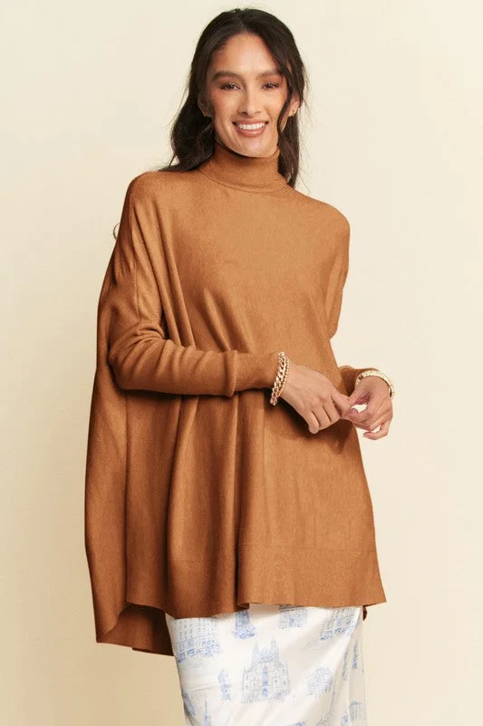 Davi & Dani High-Low Turtleneck Long Sleeve Knit Top