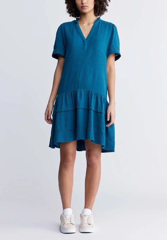 Zinnia Women's Ruffled Dress in Teal Blue - WD0033P