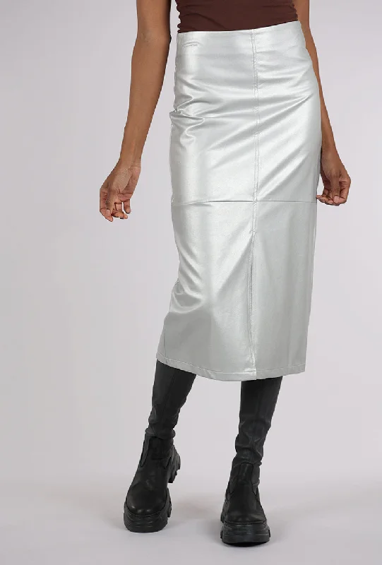 Faux Leather Midi Skirt, Silver