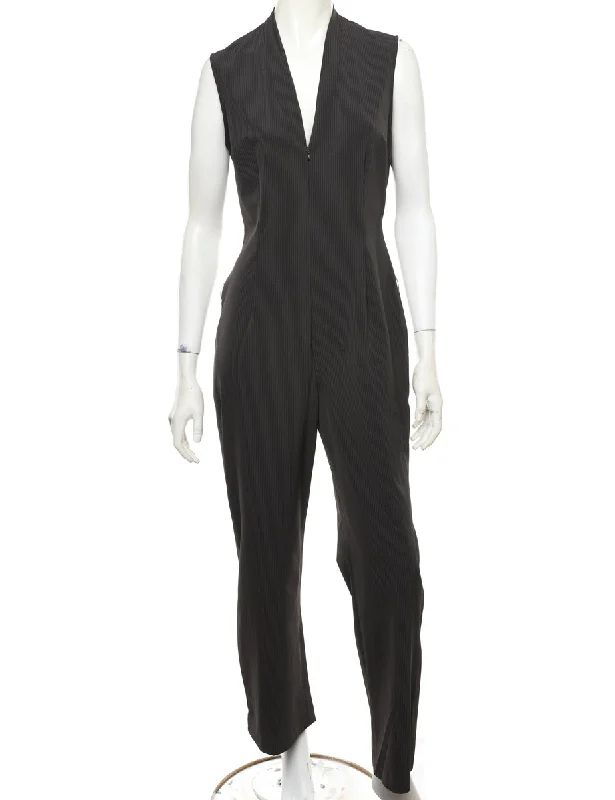 Pinstriped Brown Jumpsuit - M