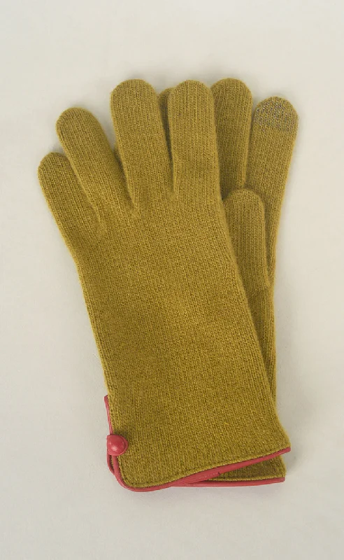 Contrast Piping/Button Wool/Cashmere Glove, Musgo