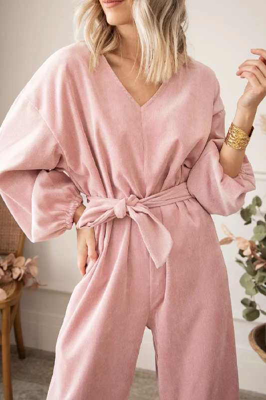 V-Neck Balloon Sleeve Wide Leg Jumpsuit