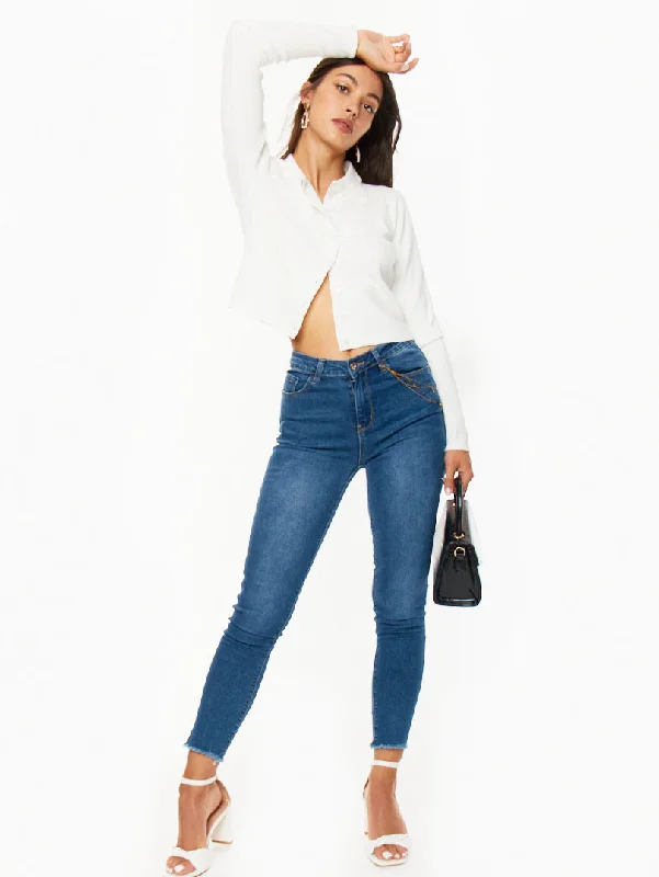 Jean push up effiloché Denim bleu moyen