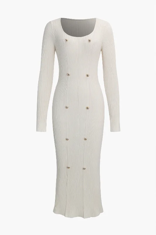 Knitted Metallic Long Sleeve Sweater Dress