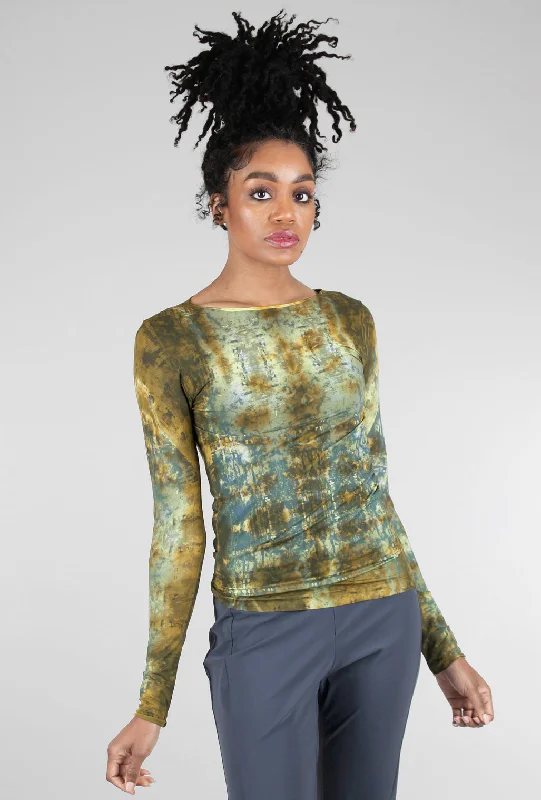 Raw Edge Second Skin Print Top, Hidden Marble/Olive