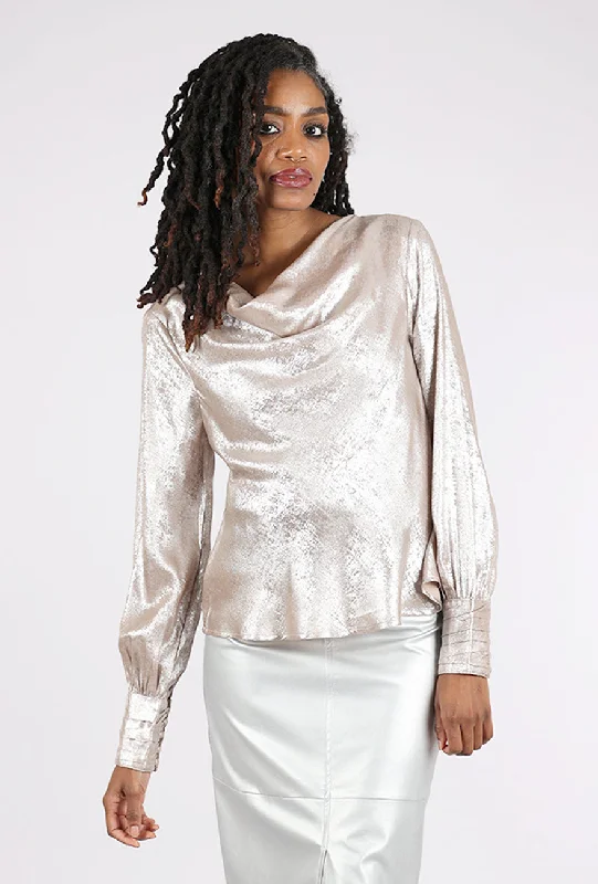 Shimmer Cowl Blouse, Rose Metallic