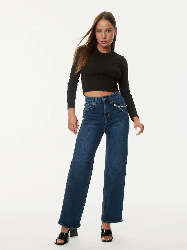 Jean droit taille haute détail chaine Street