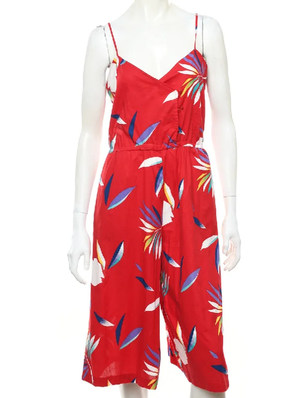 Hawaiian Print Red Floral Hawaiian Jumpsuit - S