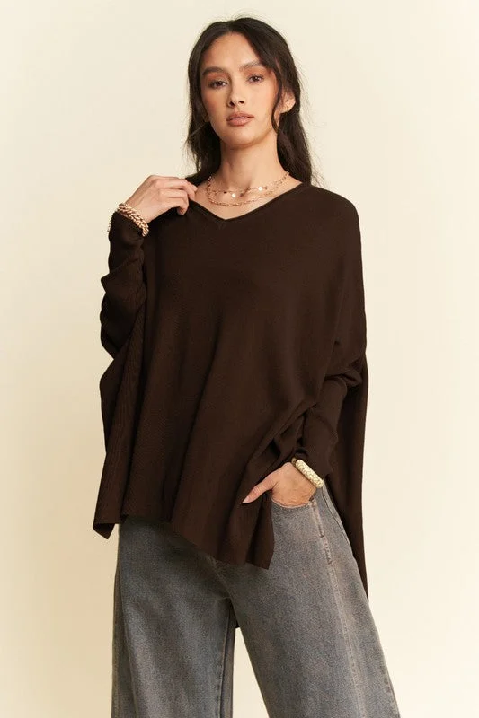 Davi & Dani High-Low Side Slit Batwing Sleeve Top