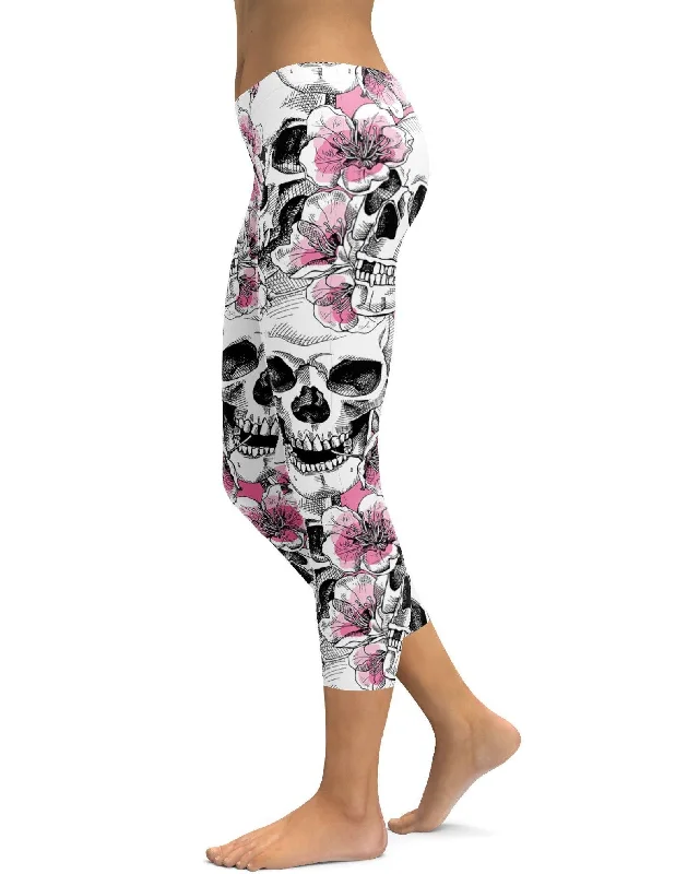 Pink Floral Skulls Capris