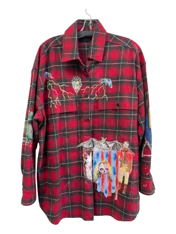 Amiri Size UK8/US4 Red & Multi Cotton Plaid Oversize Long Sleeve Top