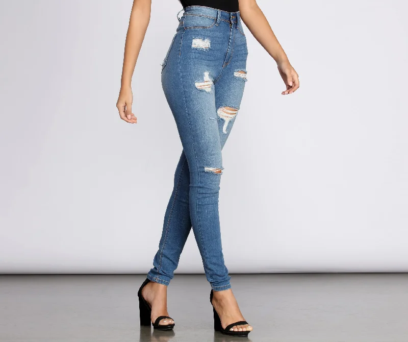 High Rise Super Destructed Skinny Jeans