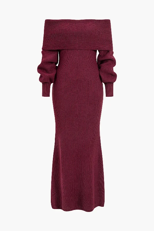 Off Shoulder Long Sleeve Sweater Dress