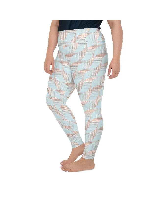 Light Blue & Apricot Wave Plus Size Leggings