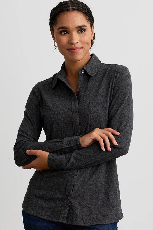 Women's 100% Organic Cotton Knit Button Down Shirt