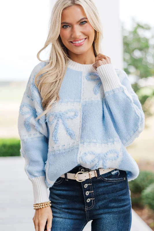 Just Too Good Light Blue Checkered Sweater