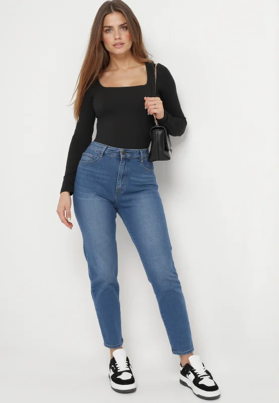 Jean mom fit bleu avec taille haute